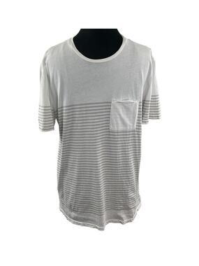 Danward White Gray Top Cotton Striped Crew Neck Short Sleeve Pullover Medium M